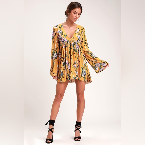 Free People Bella Golden Yellow Floral Print Tunic - Picture 4 of 10